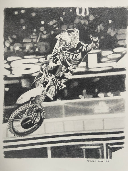 pencil drawing of Ken roczen on supercross bike