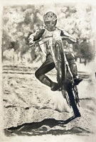 original drawing of Danny Magoo Chandler riding dirt bike during rookie year circa 1976