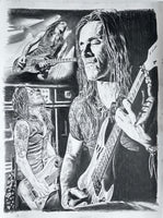 original pencil drawing of Nuno Bettencourt 3 different views playing guitar