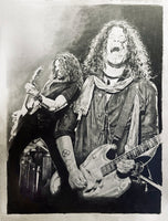 original drawing of Phil X of Bon Jovi playing guitar in various poses