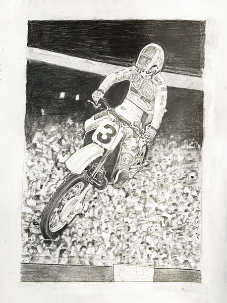 Original Drawing Of Jeff Ward #3 1987 Supercross Anaheim Angel Stadium